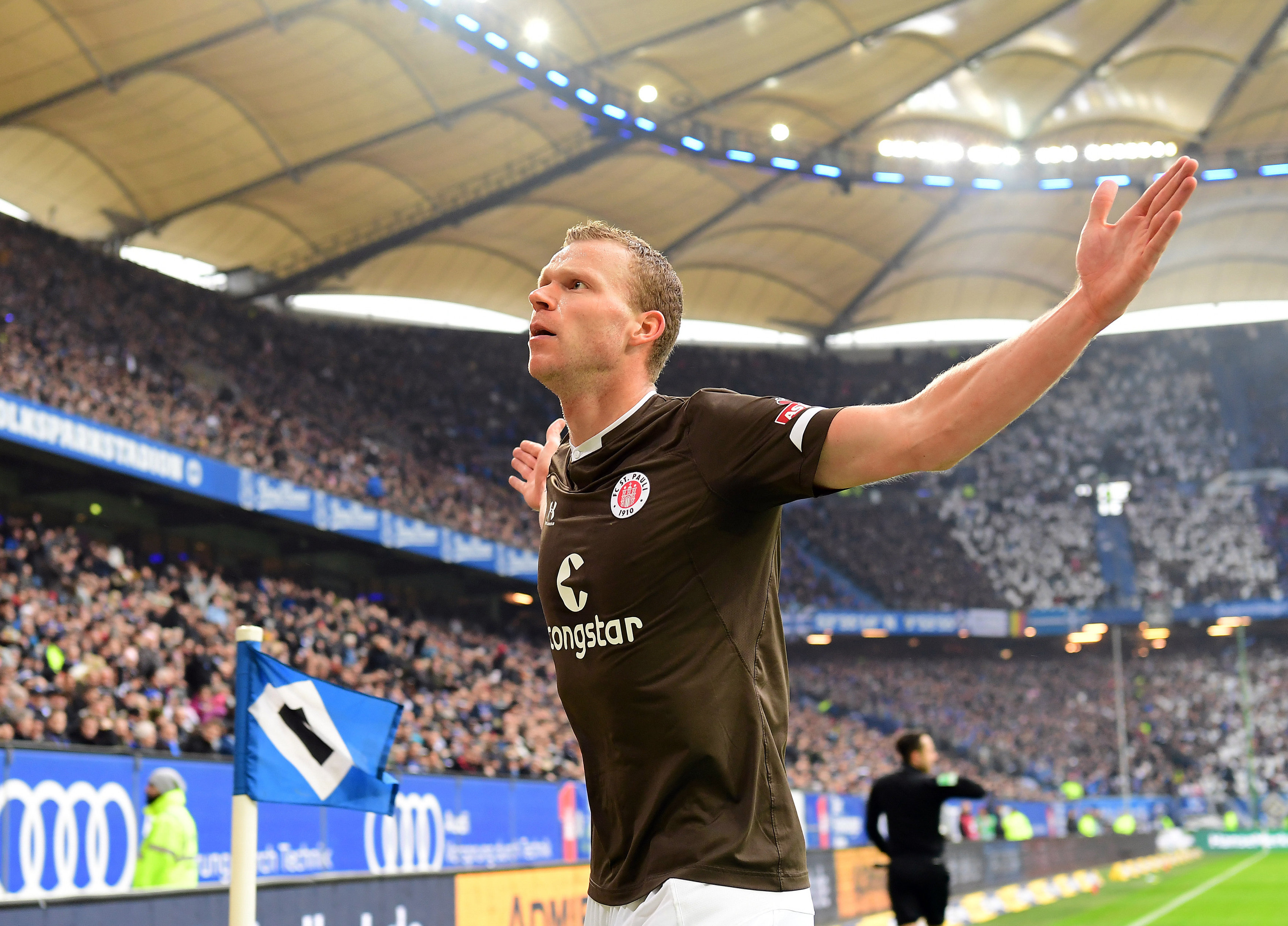 Henk Veerman celebrates in front of the travelling fans after opening the scoring.